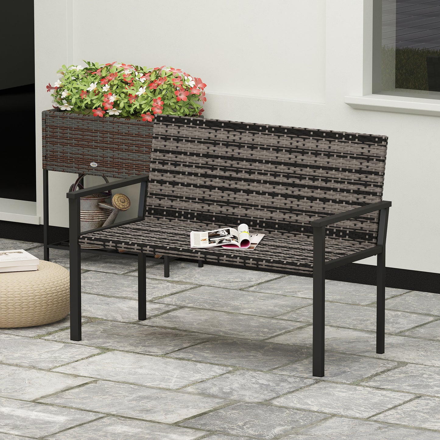 Batare Rattan Grey 2 Seater Garden Bench With Armrests
