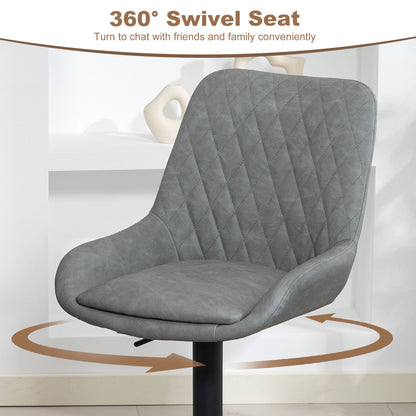 Taraneno Set Of 2 Light Grey Faux Leather Retro Bar Chairs