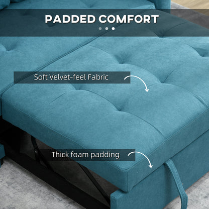 Codoha Kapa Fabric Blue 2 Seater Sofa Bed With Side Pockets And Cushions