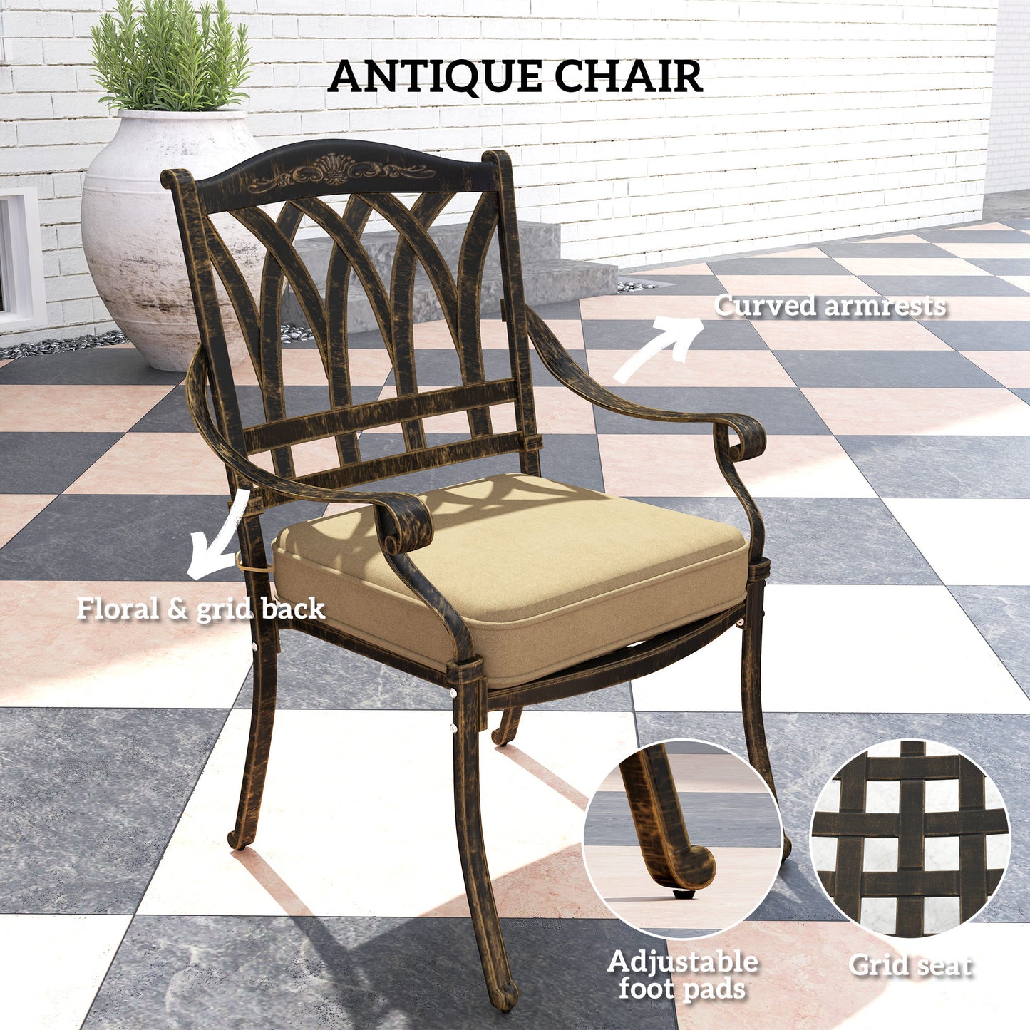 Vesuno 8 Seater Bronze Cast Aluminium Garden Dining Set Rectangular Table with Parasol Hole