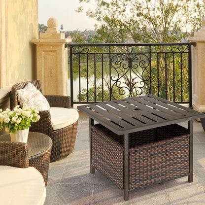 Lalema Rattan Brown Square Outdoor Coffee Table With Umbrella Hole And Slatted Top