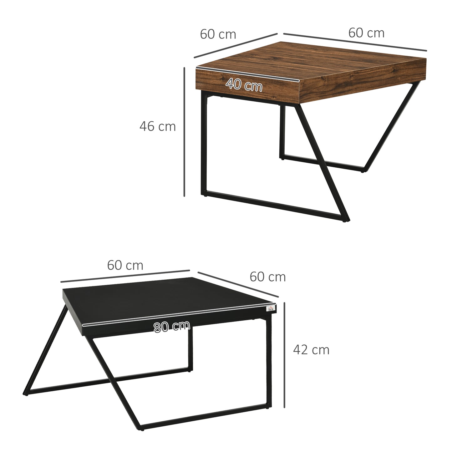 Nimolo Metal And Wood Rustic Brown Set Of 2 Industrial Nesting Coffee Tables With Thick Tops