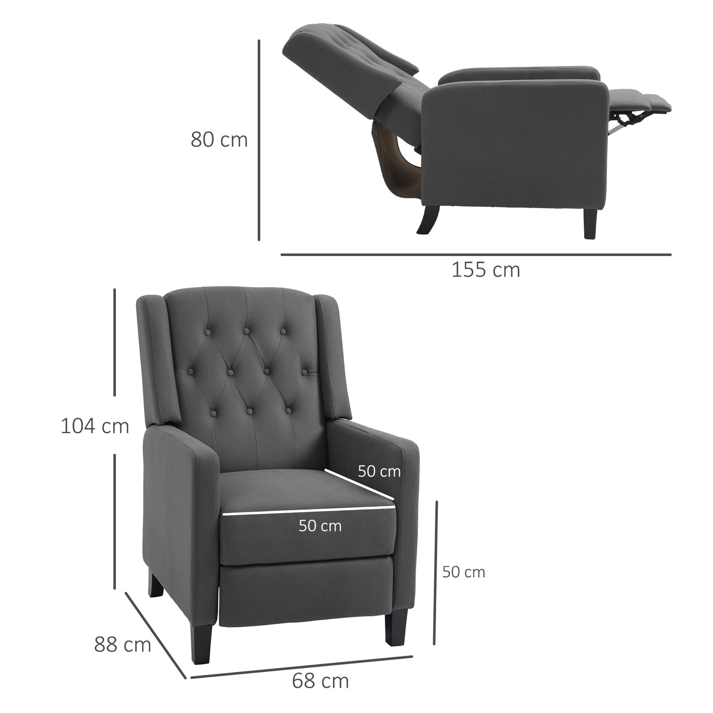 Lino Microfibre Deep Grey Button Tufted Recliner Armchair With Leg Rest