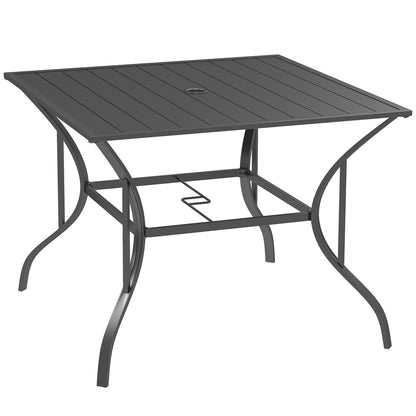 Sucodo Steel Dark Grey Square Outdoor Dining Table With Slatted Plate Top And Parasol Hole 94 x 94 cm