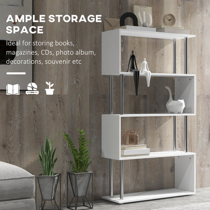 Fini Wood White 5 Tier S ShaFauxd Freestanding Bookcase 80 x 30 x 145 cm