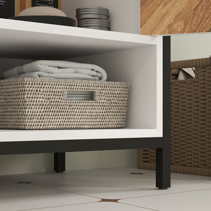 Saha Rato Rustic Cream White Under Sink Cabinet With Herringbone Doors And OFauxn Compartment
