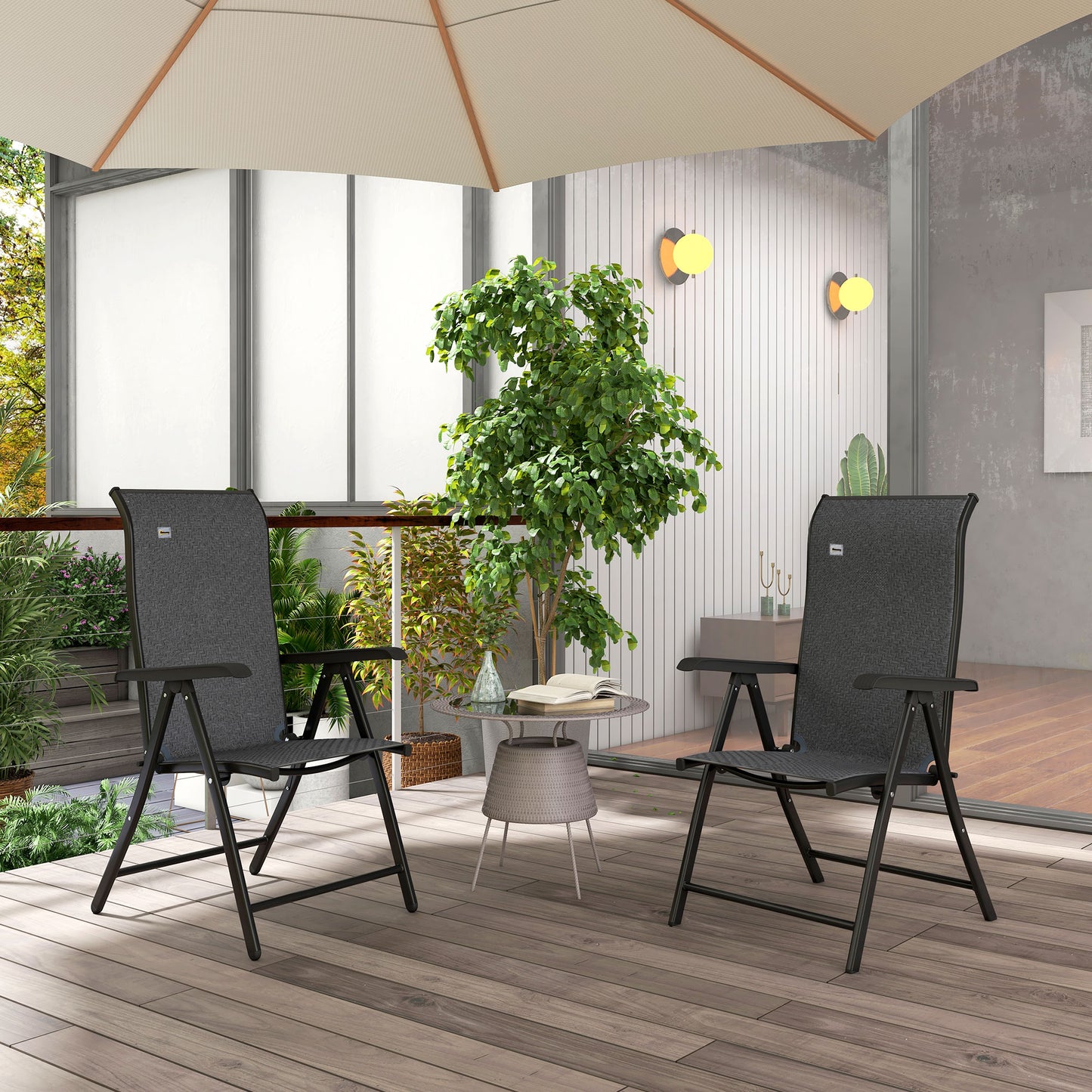 Lecore Set Of 2 Metal Grey Folding Garden Chairs With 7 Position Reclining Backs