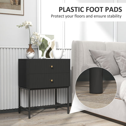 Nafico Black and Gold Elegant 2 Drawer Ribbed  Bedside Table