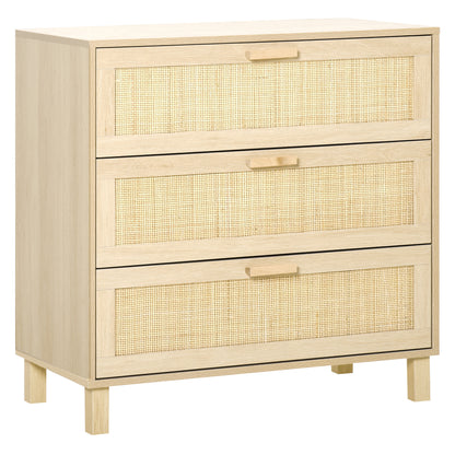 Doyo Boho Natural Rattan And Wood 3 Drawer Bedroom Chest