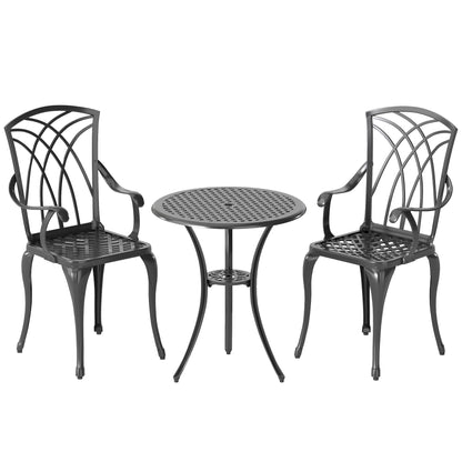 Sazzotti Brown Cast Aluminium Garden Bistro Set With 2 Armchairs And Round Table