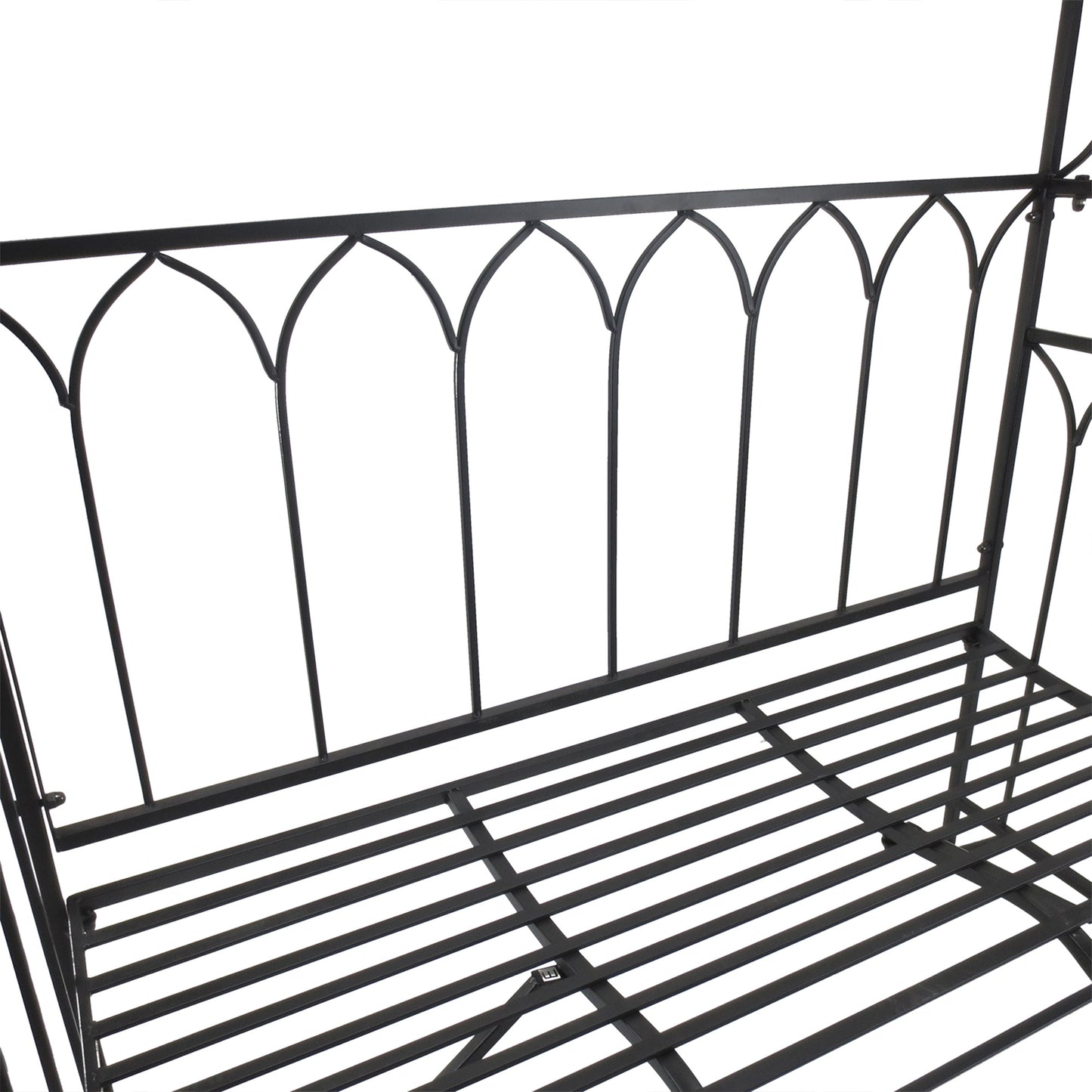Moretta Metal Black Garden Bench With Arched Trellis Frame For Climbing Plants 115 x 50 x 203 cm