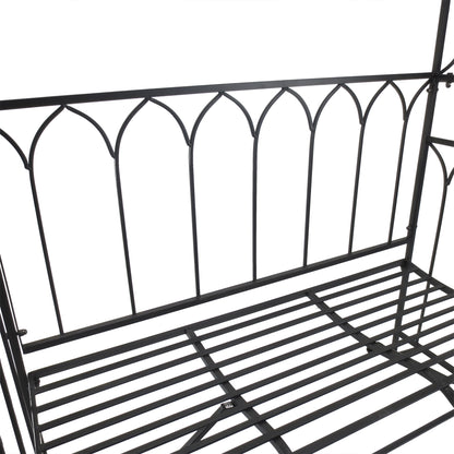 Moretta Metal Black Garden Bench With Arched Trellis Frame For Climbing Plants 115 x 50 x 203 cm