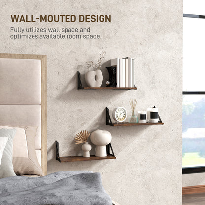 Filozi Wood Rustic Brown Set Of 3 Vintage Style Wall Mounted Shelves 43 cm