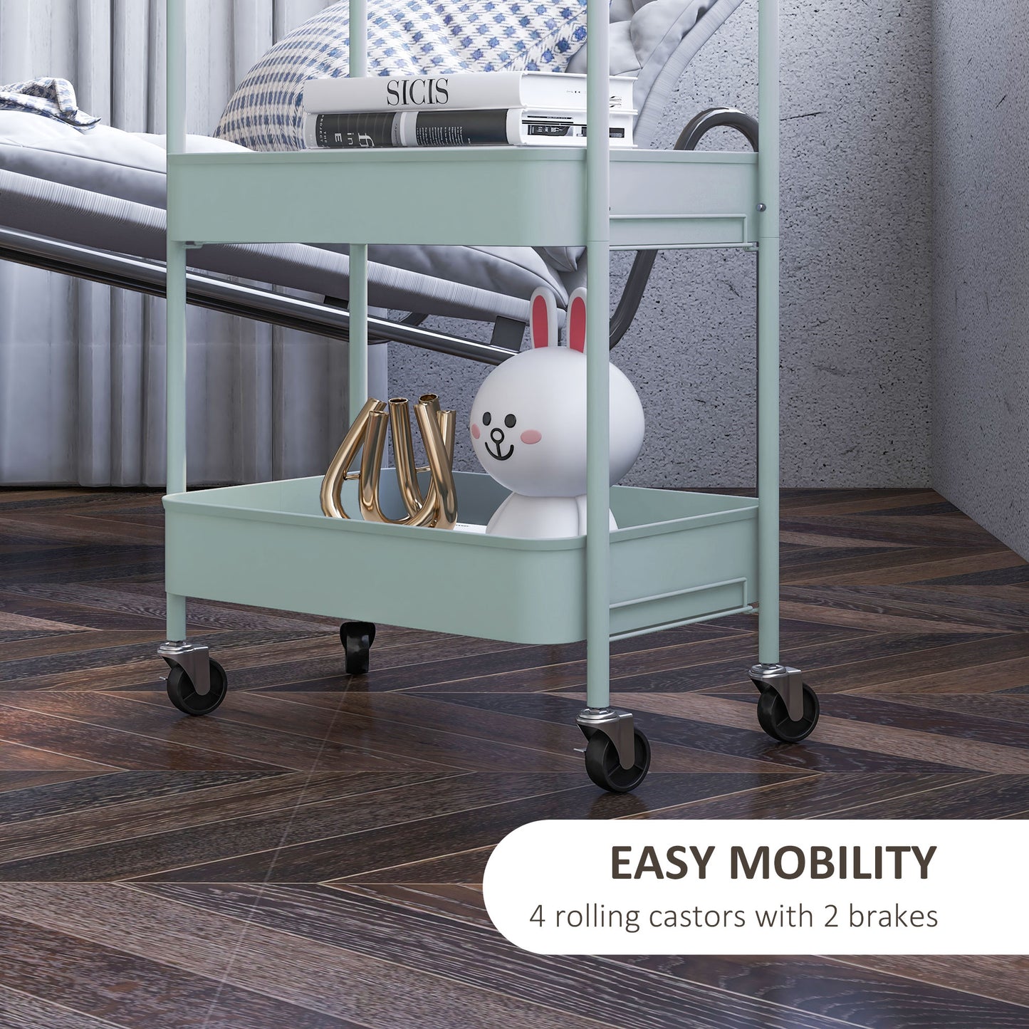 Ravito Fari Metal Light Blue 3 Tier Steel Storage Trolley