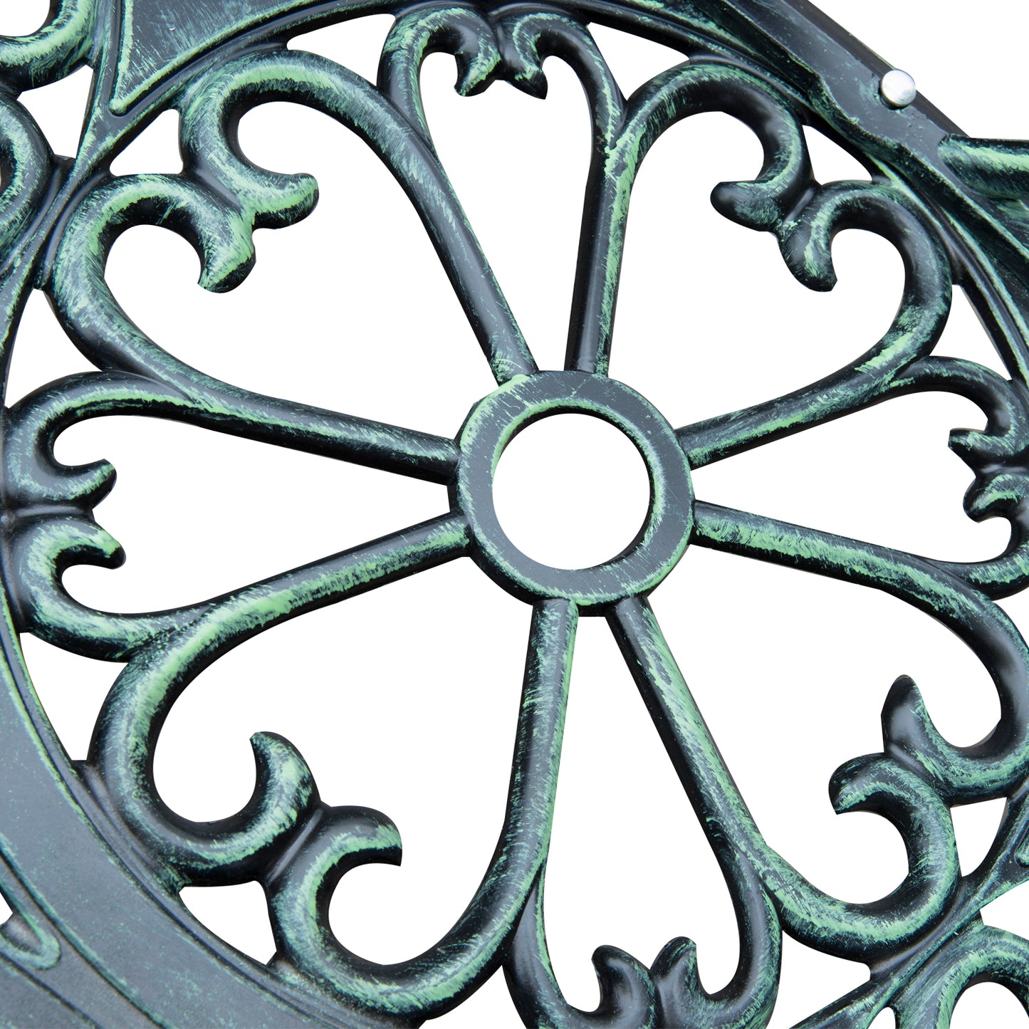 Rakeba Cast Aluminium Antique Green 2 Seater Garden Bench With Floral Backrest