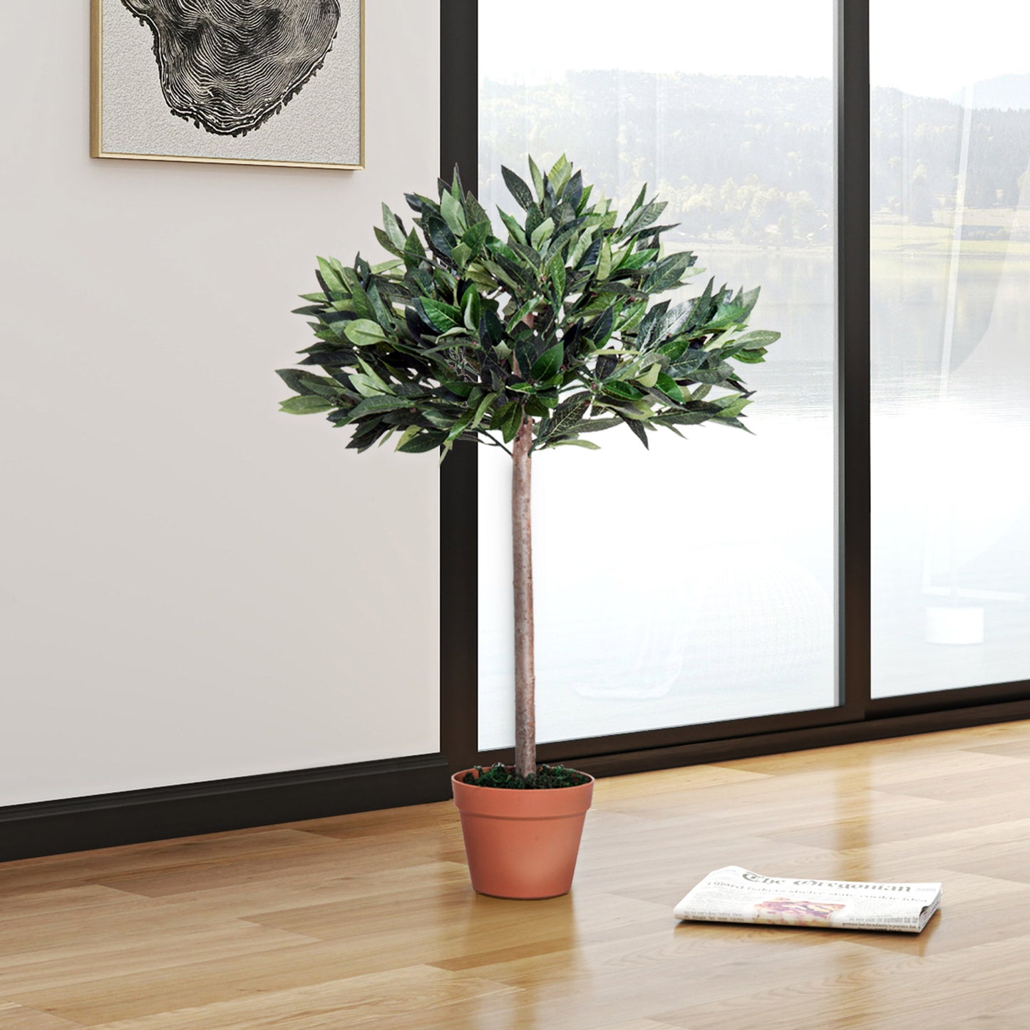 Niladi Artificial Olive Style Tree In Green With Orange Accent Pot For Interior Decor
