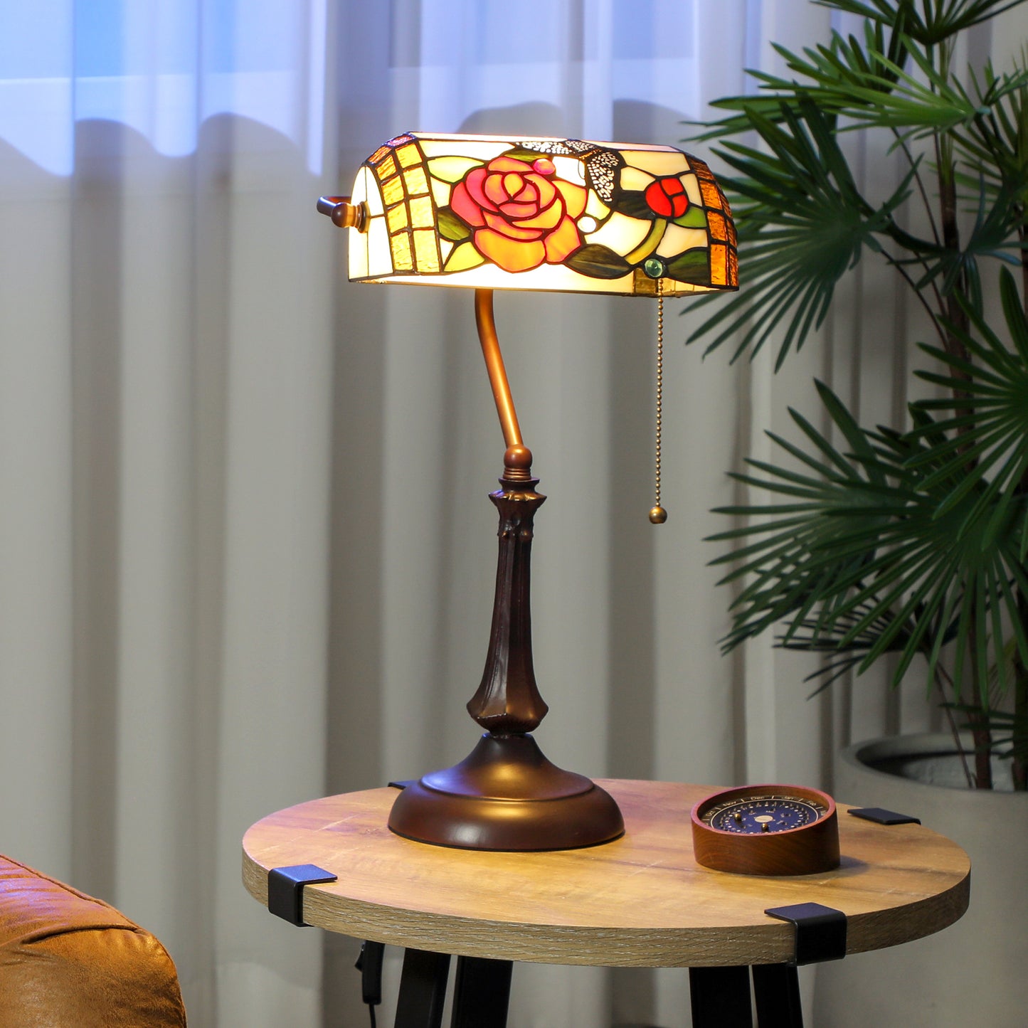 Vimoro Vael Glass And Metal Multicolour Tiffany Style Rose And Butterfly Table Lamp