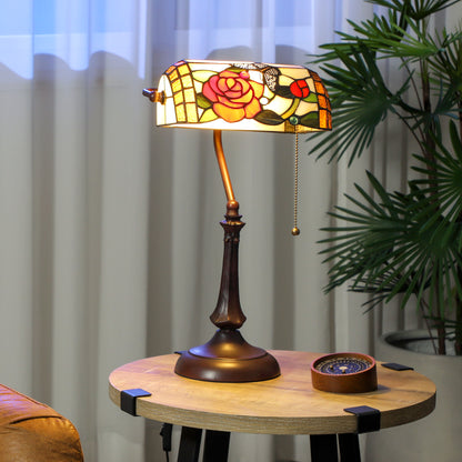 Vimoro Vael Glass And Metal Multicolour Tiffany Style Rose And Butterfly Table Lamp