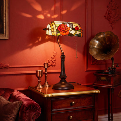 Vimoro Vael Glass And Metal Multicolour Tiffany Style Rose And Butterfly Table Lamp