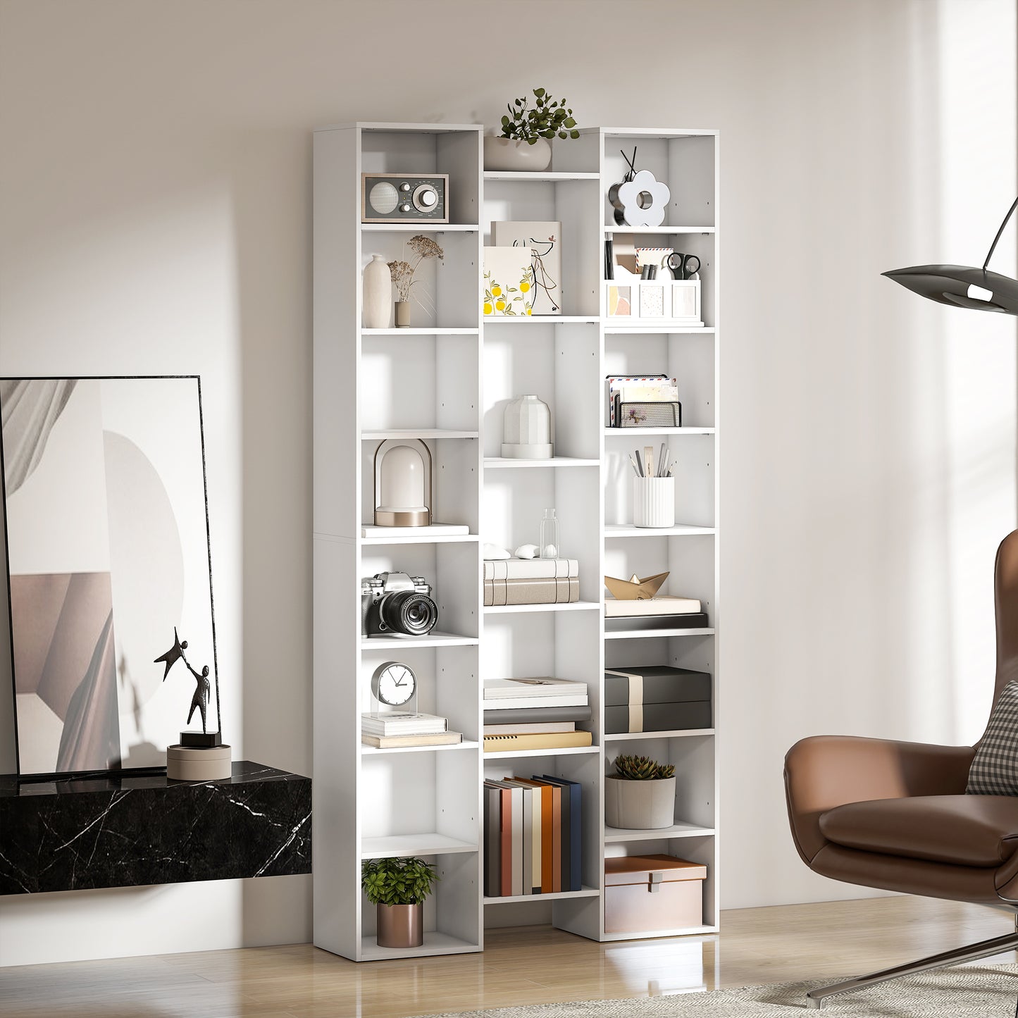 Elpa Wooden White Twenty One Compartment Storage Bookcase