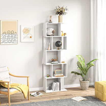 Matosu Wood White 5 Tier S ShaFauxd Freestanding Bookcase Display Unit
