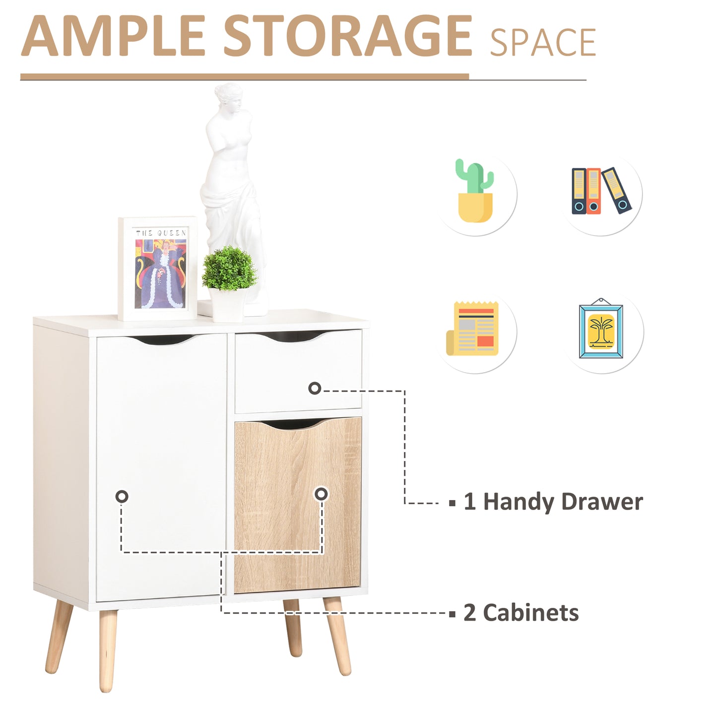 Roke Levi Natural Brown Wood Sideboard Storage Drawer And 2 Doors