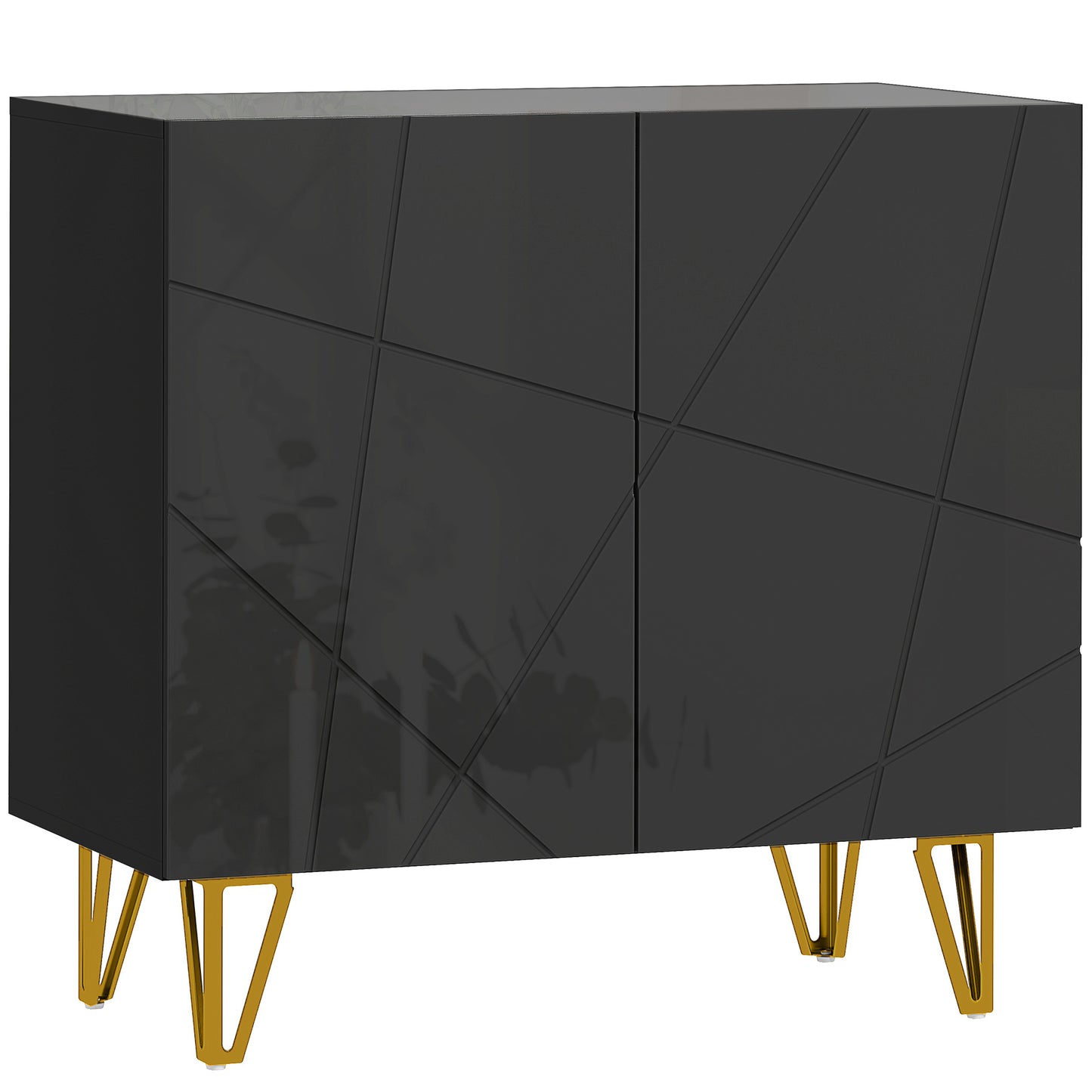 Diro High Gloss Black Geometric Pattern Sideboard With Gold Hairpin Legs
