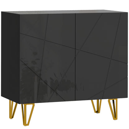 Diro High Gloss Black Geometric Pattern Sideboard With Gold Hairpin Legs