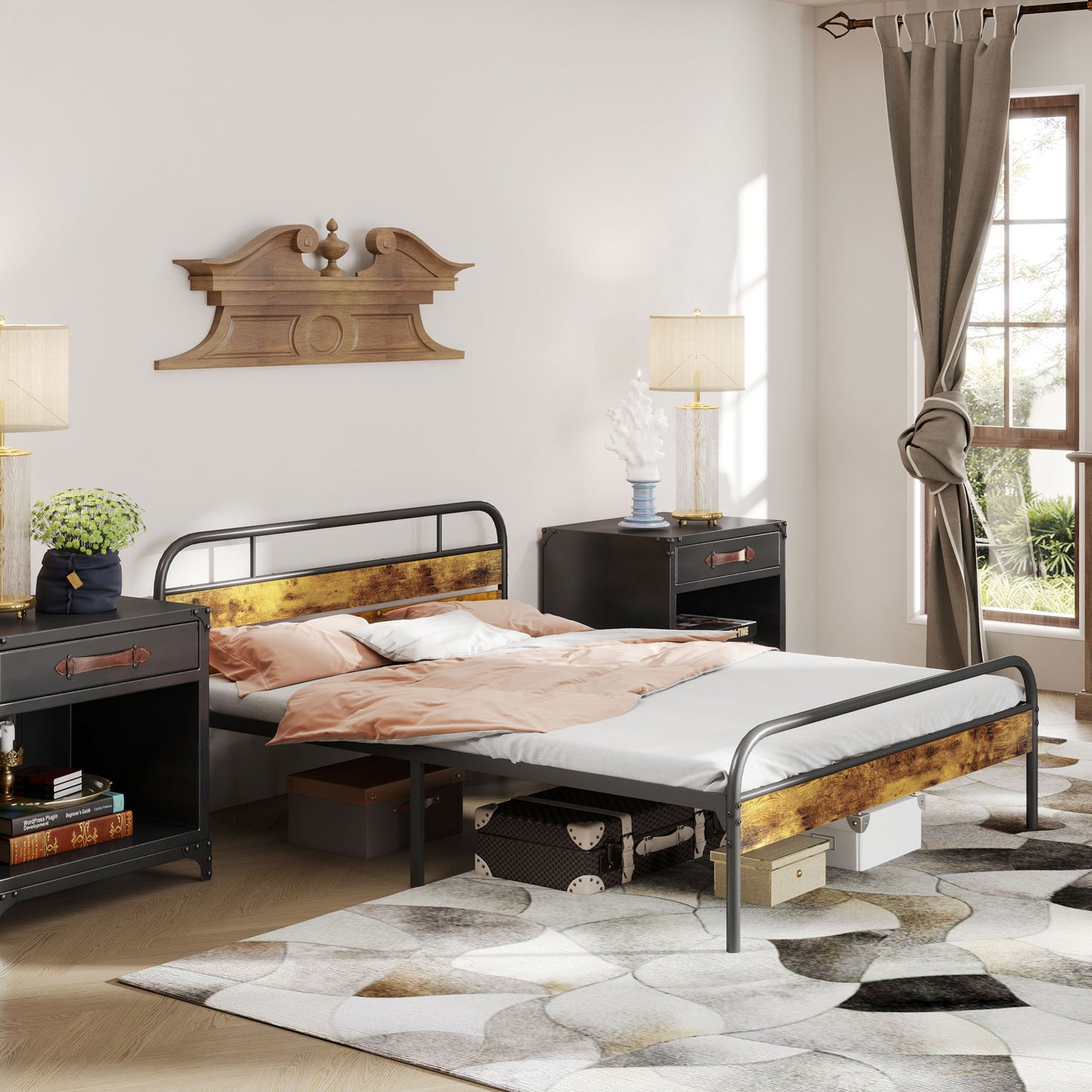 Vizi 5FT Industrial Metal King Bed Frame Black and Brown