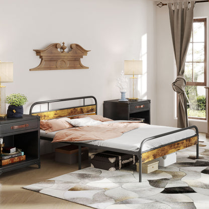 Vizi 5FT Industrial Metal King Bed Frame Black and Brown