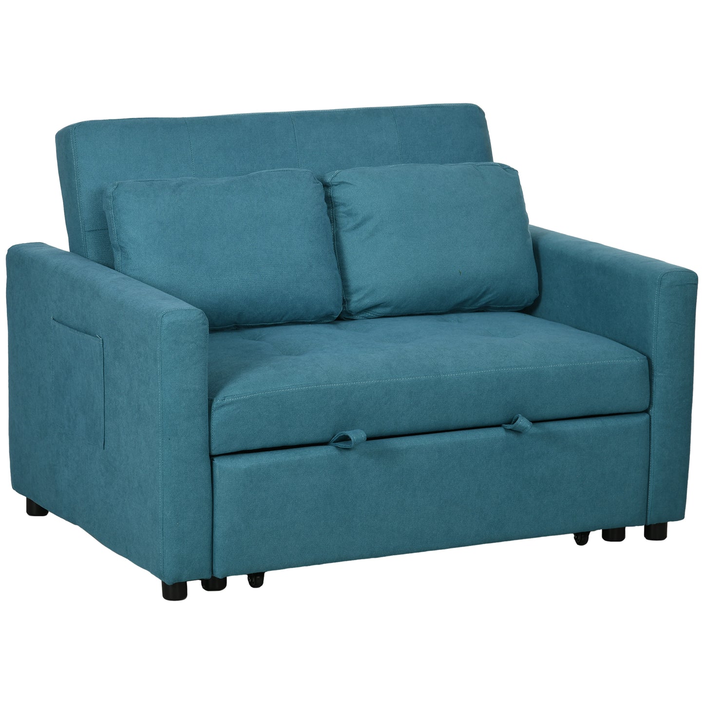 Codoha Kapa Fabric Blue 2 Seater Sofa Bed With Side Pockets And Cushions