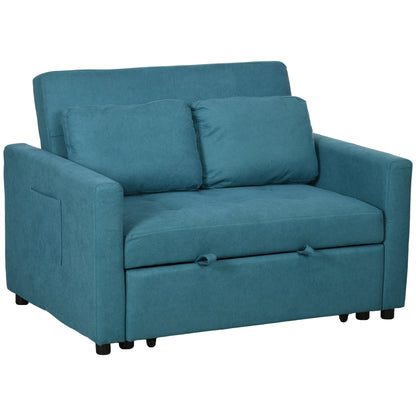 Codoha Kapa Fabric Blue 2 Seater Sofa Bed With Side Pockets And Cushions
