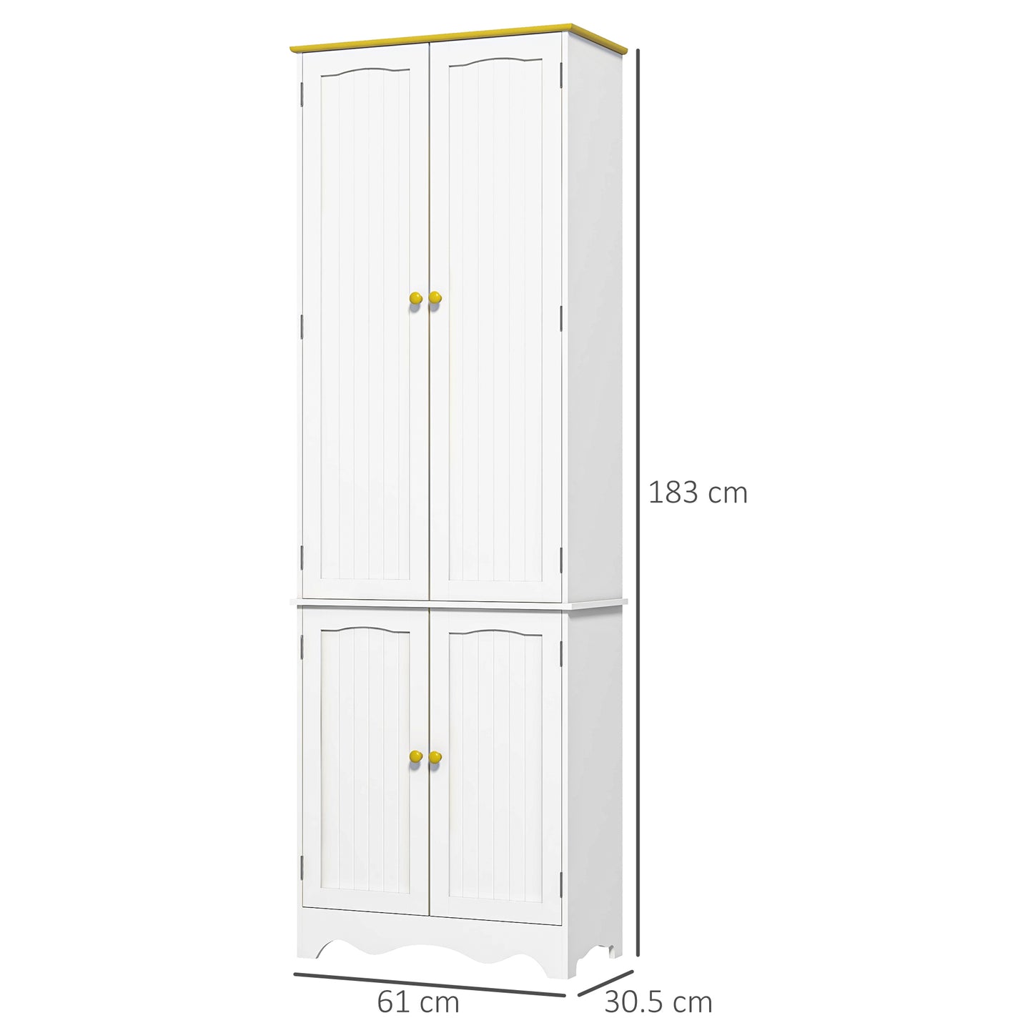 Banodo 183cm Wooden White 4 Door Freestanding Kitchen Cabinet 4 Shelves