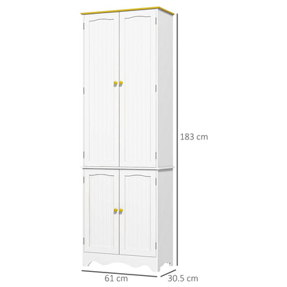 Banodo 183cm Wooden White 4 Door Freestanding Kitchen Cabinet 4 Shelves