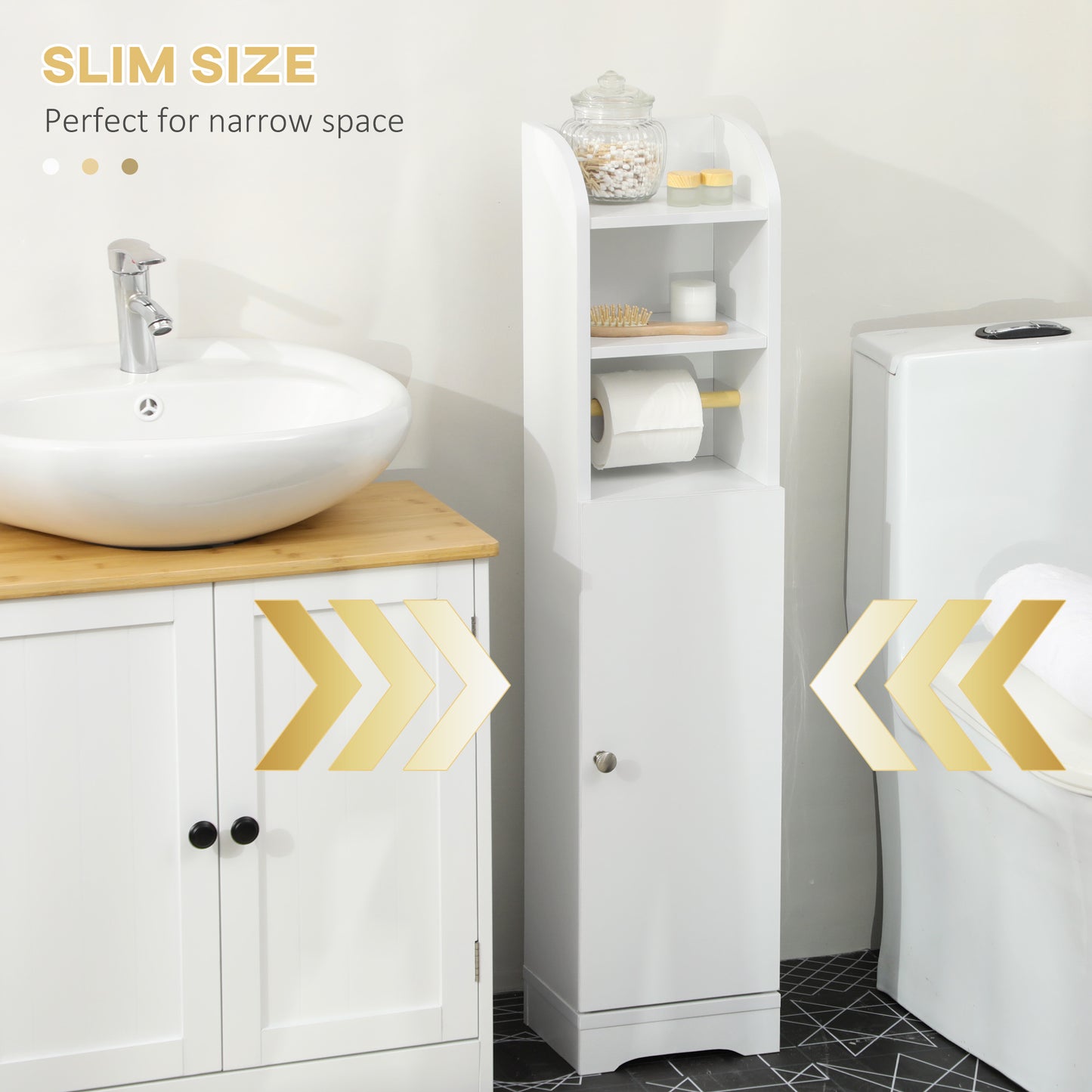 Vale Compact Narrow Bathroom Storage Cabinet In White
