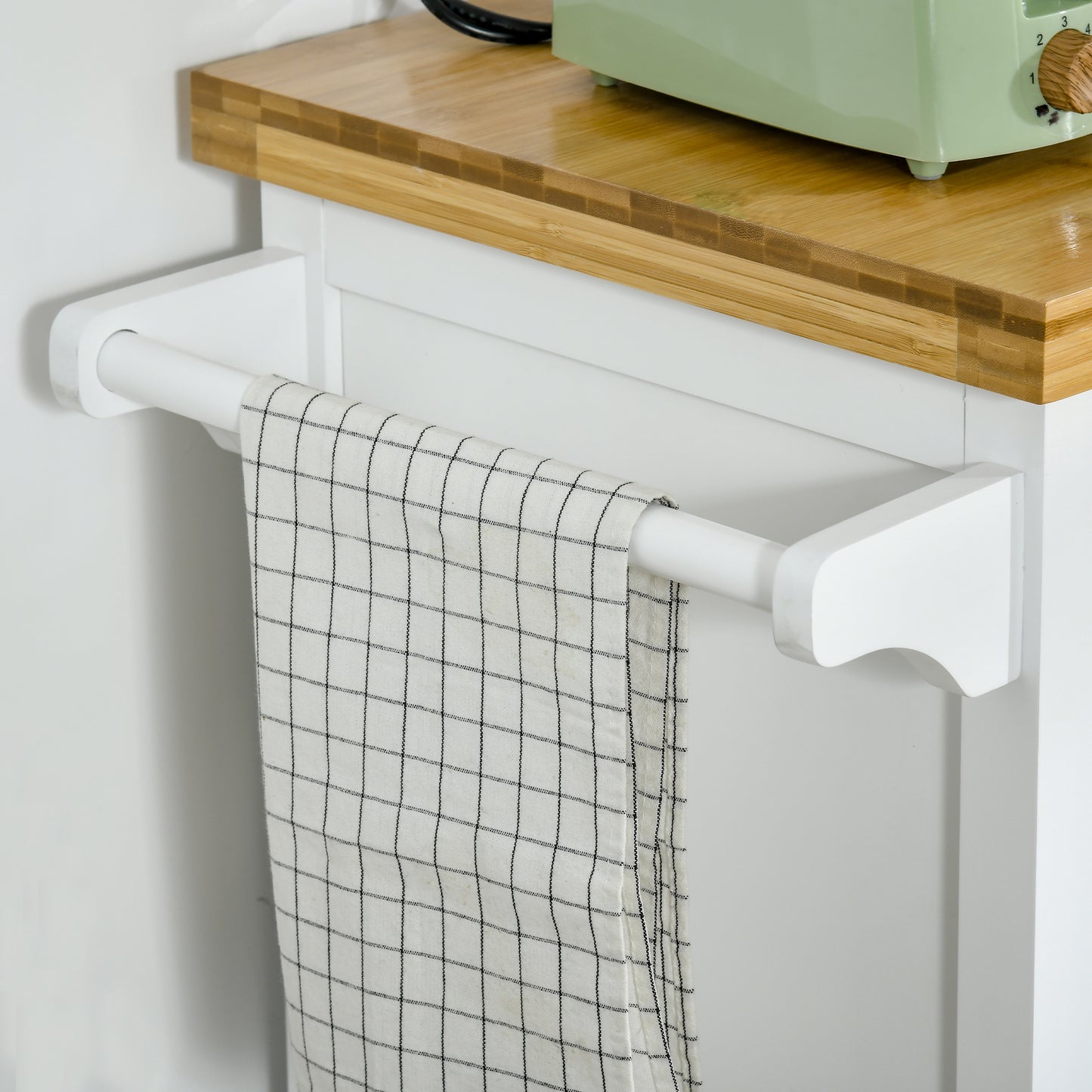 Sofi Wooden White Kitchen Trolley With Drawer Cupboard And Towel Rail