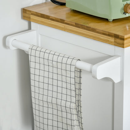 Sofi Wooden White Kitchen Trolley With Drawer Cupboard And Towel Rail