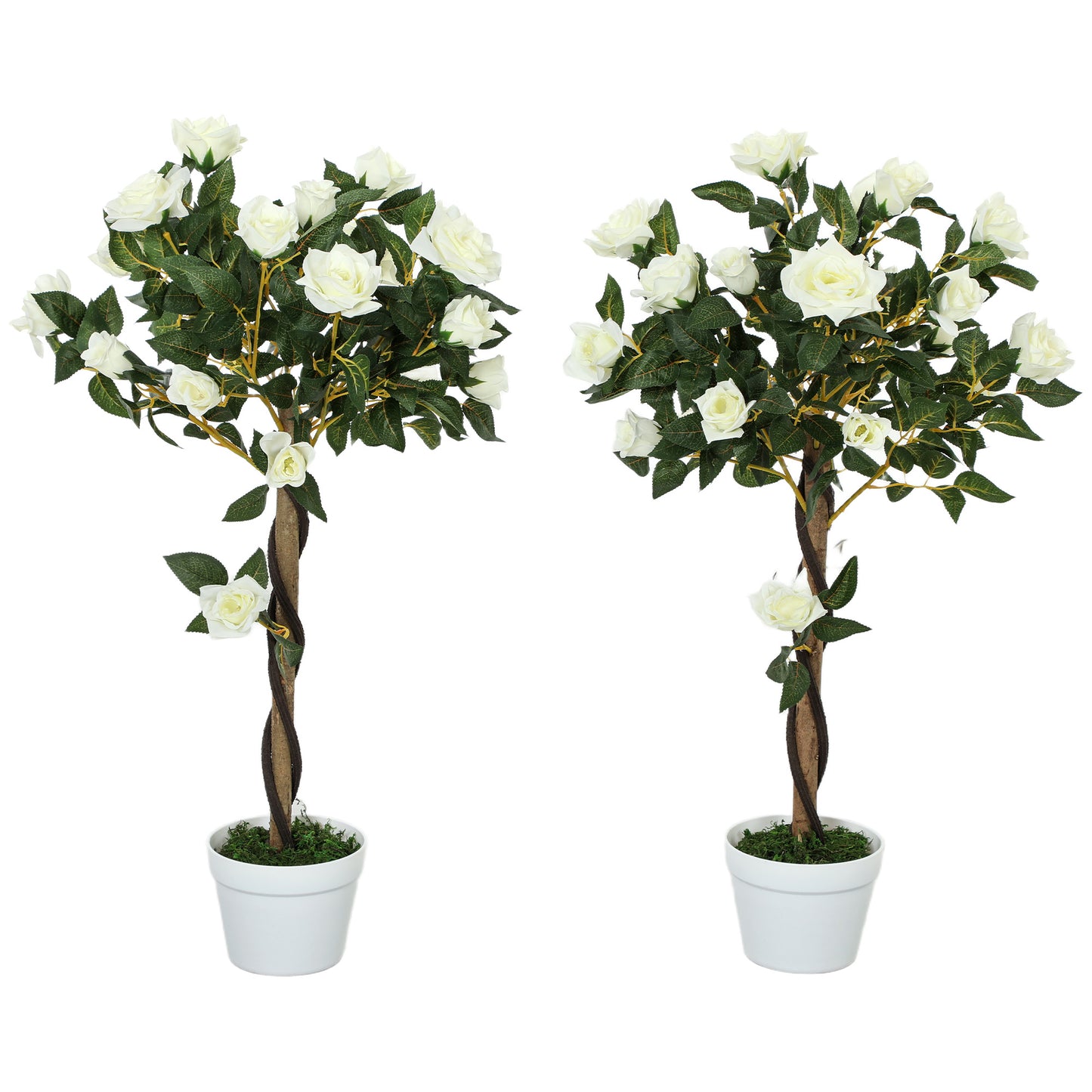 Bavi Bare Pair Of Artificial Rose Style Trees In White Finish