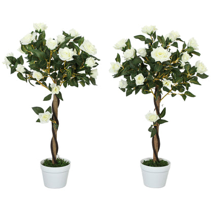Bavi Bare Pair Of Artificial Rose Style Trees In White Finish