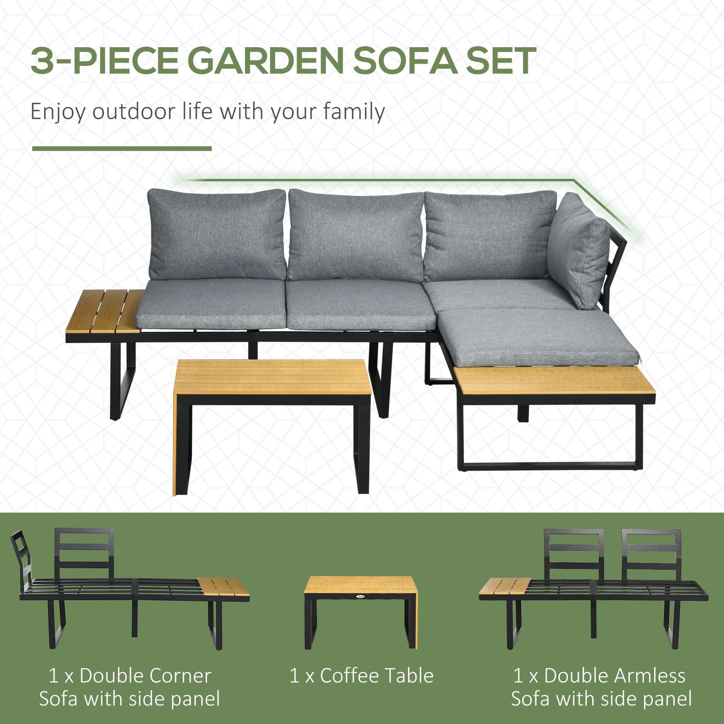 Liri 3 4 Seater Patio Furniture Set Outdoor Garden Sofa Conversation Set with Coffee Table and Side Tables