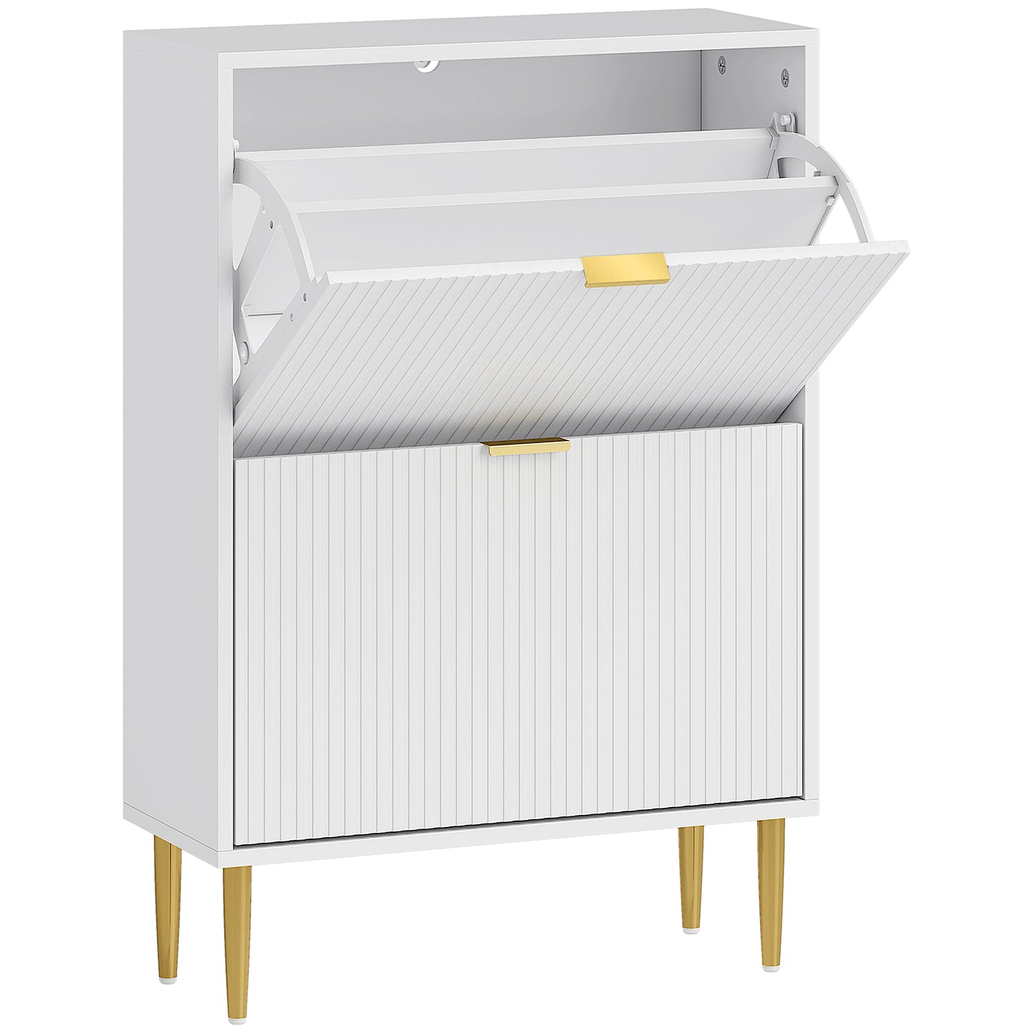 Baviva Wooden White Elegant 2 Drawer Shoe Cabinet Ribbed Design
