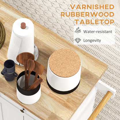 Viratto Natural and White Wooden Rolling Kitchen Island With Drawers And Storage