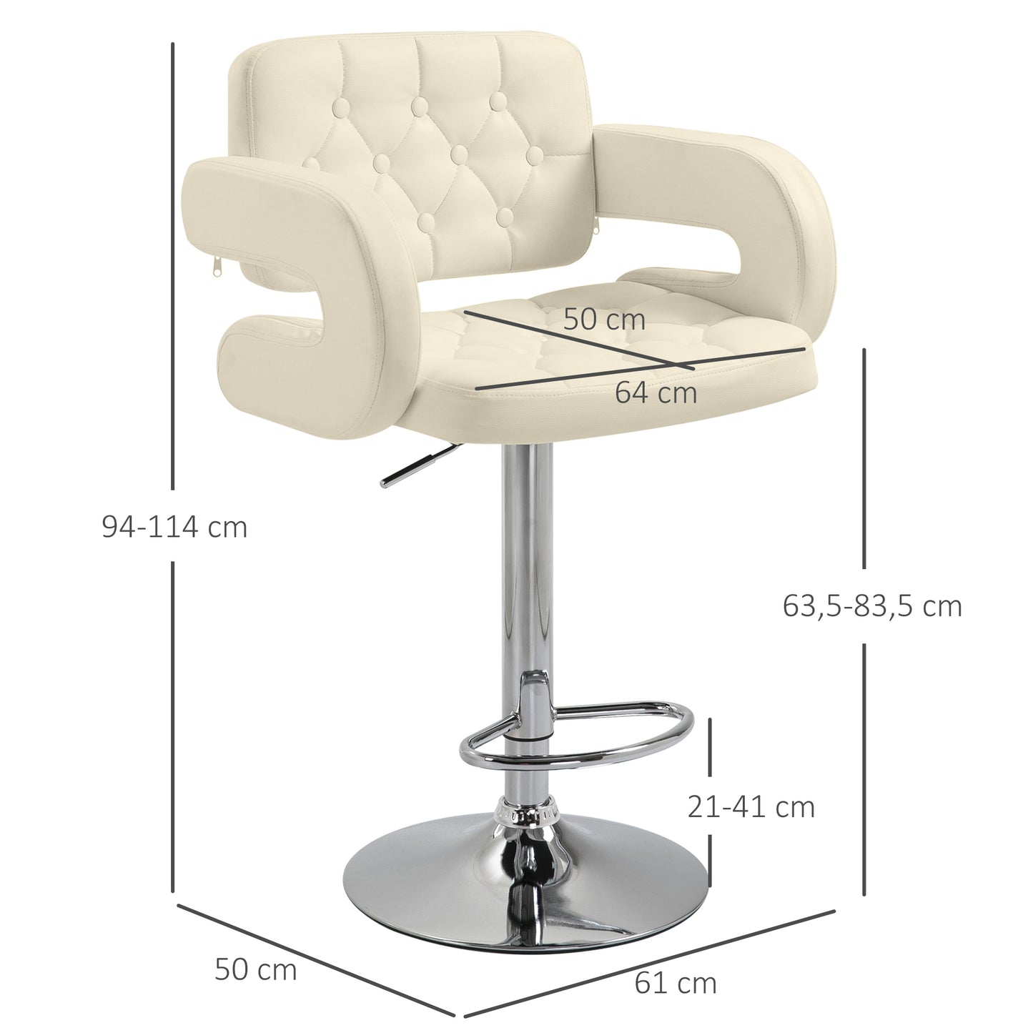 Filena Faux Leather Beige Adjustable Swivel Bar Stool With Armrests And Footrest