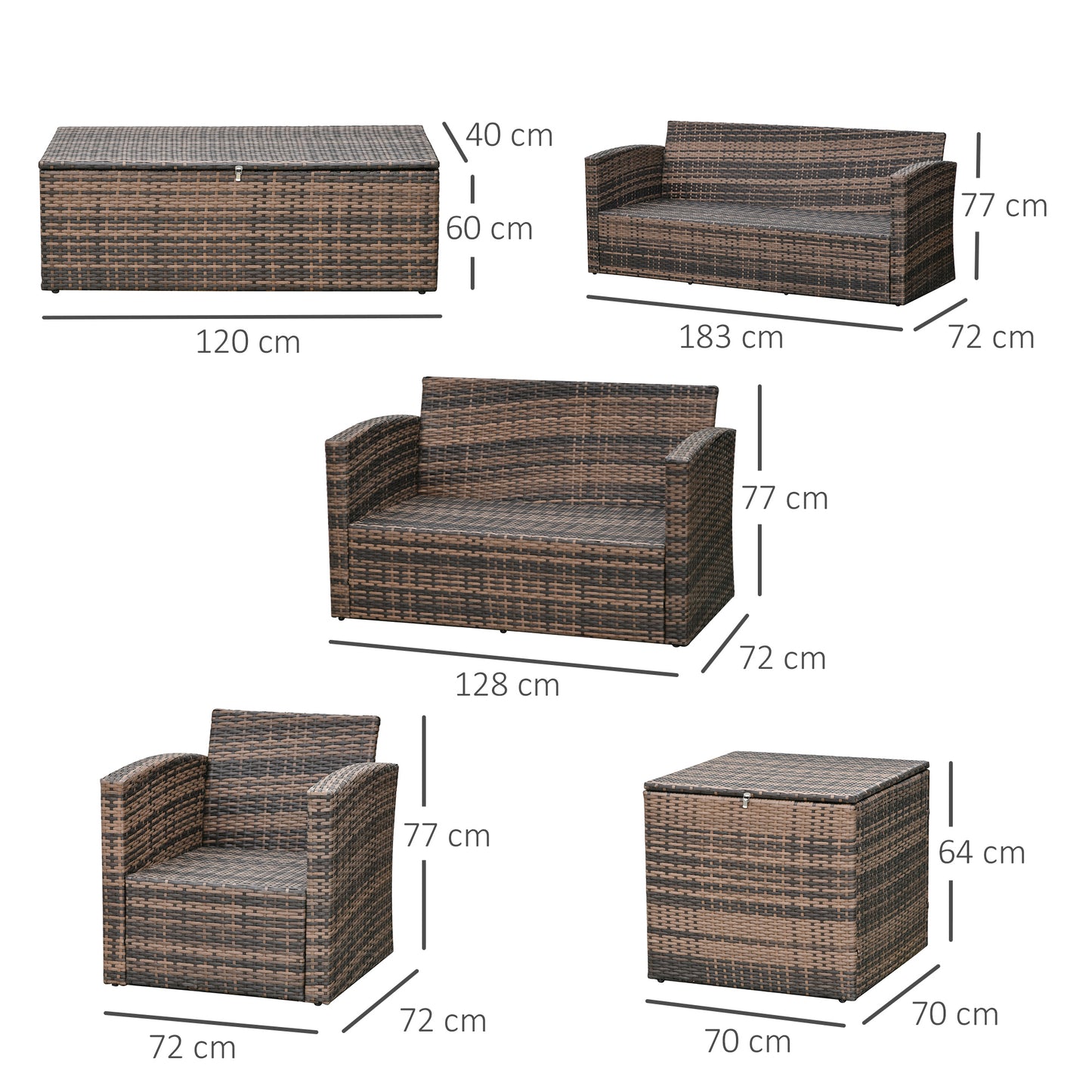 Toleli Brown Rattan Orange Cushions 7 Seater Outdoor Sofa Set With Storage Tables