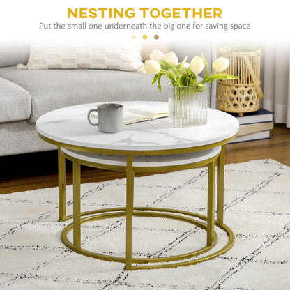 Dividi Metal And Wood White Set Of 2 Round Nesting Side Tables