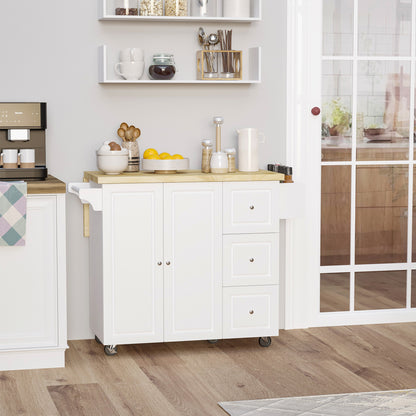 Tanalo Wooden White Rolling Kitchen Island With Drop Leaf Drawers Towel And Spice Racks