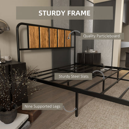 Hawatti 4FT6 Industrial Double Bed Frame With Wood Headboard and Footboard