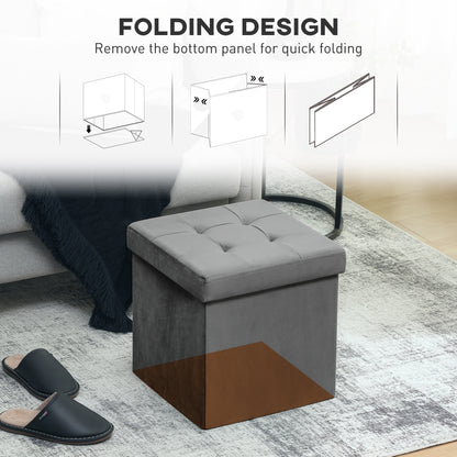 Nasedo Square Velvet Grey Foldable Storage Ottoman with Removable Lid