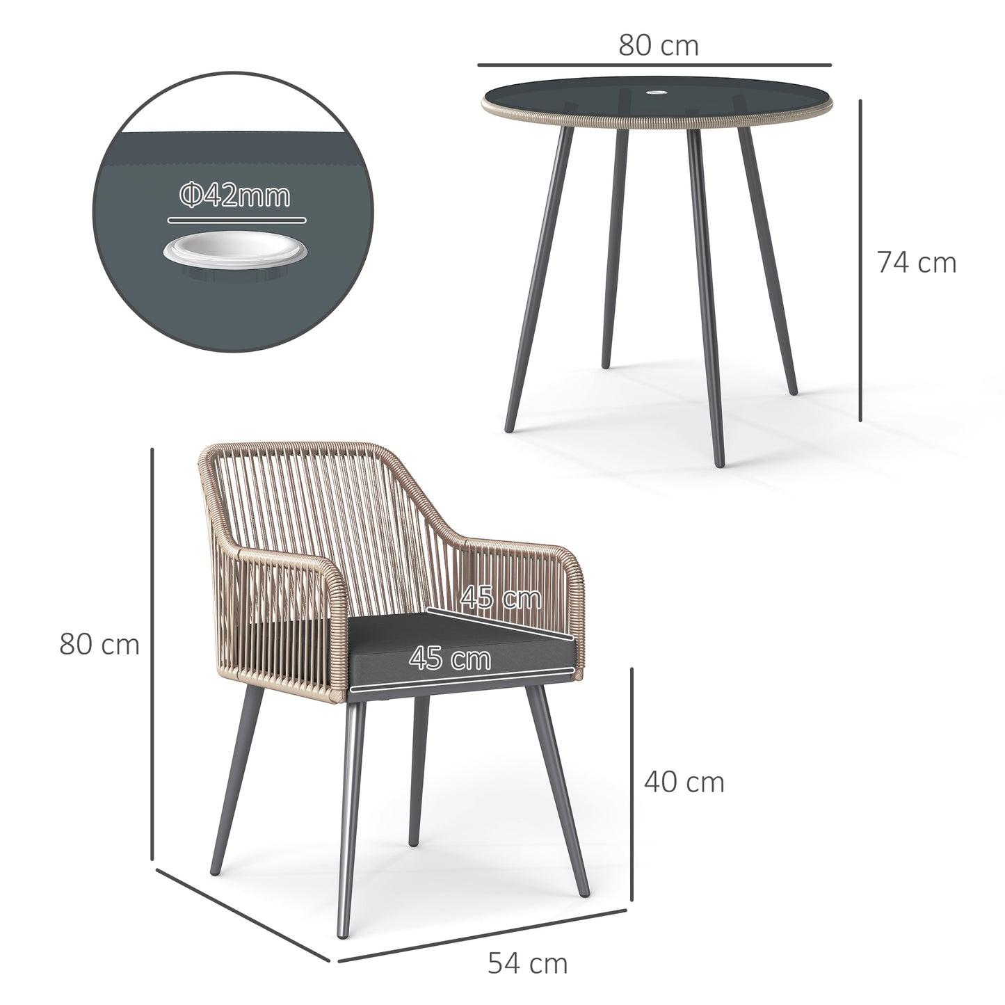 Sudore Rele Rattan Light Brown 4 Seater Outdoor Dining Set With Cushions And Round Glass Table