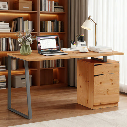 Nolole 135cm Natural Wood Home Office Desk With Storage Drawer and Cabinet